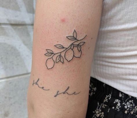 Lemon Tree Tattoo, Lemon Tattoo, Handpoke Tattoo, Discreet Tattoos, Subtle Tattoos, Lemon Tree, Tree Tattoo, Dope Tattoos, Little Tattoos