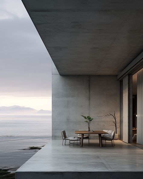 Oceanic Solitude: Brutalist Coastal Retr|Visualization Brutalist Concrete House, Luxury Coastal Interiors, Brutalism Architecture Interior, Experimental Architecture, Luxury Outdoor Kitchen, Modern Coastal Home, Brutalism Architecture, Concrete Houses, Mediterranean Architecture