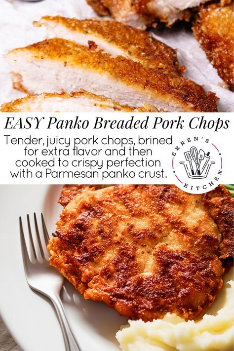 Tender, juicy pork chops, brined for extra flavor and then cooked to crispy perfection with a Parmesan panko crust.
This crispy, flavorful Panko Breaded Pork Chops recipe is easy to make with simple ingredients. It’s perfect for a delicious family dinner! Easy to make!

See errenskitchen.com for more easy, delicious, and even quick recipes! Looking for busy weeknight dinner meals too? This is your place! Panko Breaded Pork Chops, Panko Pork Chops, Panko Recipes, Cheese Pork Chops, Perfect Pork Chops, Parmesan Crusted Pork Chops, Tender Pork Chops, Breaded Pork Chops, Delicious Family Dinners