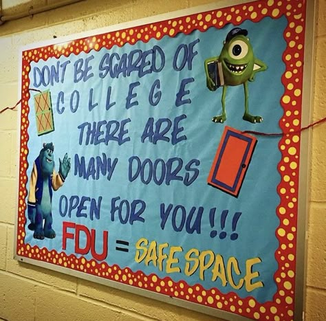 Monsters Inc Ra Theme, Monsters University Bulletin Board, Monsters University Door Decs, Monsters University Ra Theme, Monsters University Decorations, Monsters Inc Bulletin Board, Dorm Hall Themes, Disney Homecoming, Disney Bulletin Boards