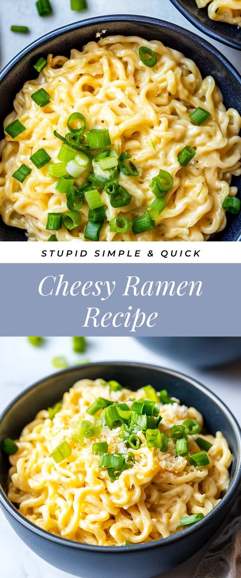 Image for Cheesy Ramen Recipe Ramen Recipes Cheese, Creamy Instant Ramen Recipes, Ramen Noodle Dinner Recipes, Easy Top Ramen Recipes, Elote Ramen Recipe, Quick Cozy Dinner, Creamy Chicken Ramen Noodle Recipes, Ramen Noodle Recipes Simple, Easy Ramen Add Ins