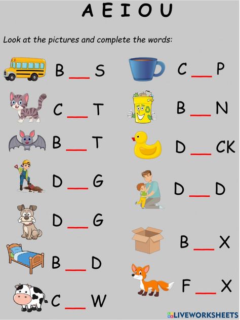 Reading Phonics Activities, I Sound Words Worksheet, Aeiou Worksheets, 3 Letter Words Worksheets, A Sound Words Worksheet, Kindergarten Vocabulary Words, Consonants Worksheets, Physical Activities For Preschoolers, Letter Worksheets Kindergarten