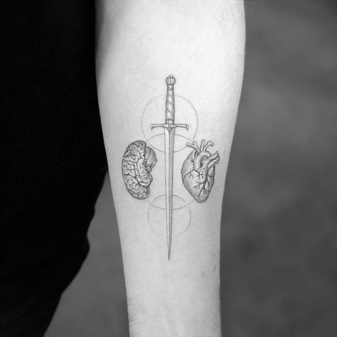 Brain Sword Heart Tattoo | Best Tattoo Ideas Gallery Duality Tattoo Ideas, Duality Tattoo, Jay Alvarez, Tatuaje Trash Polka, Brain Tattoo, Medical Tattoo, K Tattoo, Kunst Tattoos, Tattoo Desings