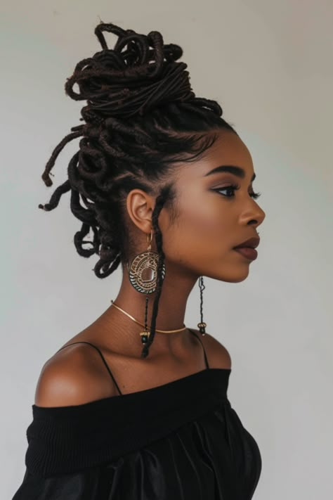 34+ Trendy Loc Styles for Short Hair to Try Now Locs With Edges, Long Loc Hairstyles, Curly Loc Styles, Loc Wedding Hairstyles, Elegant Loc Styles, Loc Styles Women, Styles For Short Hair Women, Natural Locs Hairstyles, Loc Aesthetic