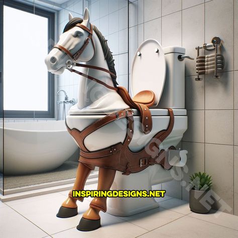 These Horse Toilets Are Trotting into Trendy Farmhouse Bathrooms Everywhere Mounting A Horse, Farmhouse Bathrooms, Trendy Farmhouse, Horses Theme, Majestic Horse, Mane N Tail, Seat Design, Country Style Homes, Magical Unicorn