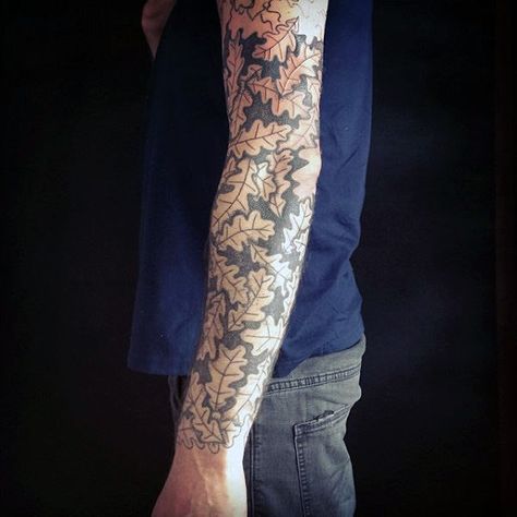 Mens Sleeve Pretty Pattern With Oak Leaves Tattoo Oak Tree Leaf Tattoo, Oak Leaves Tattoo, Oak Tree Tattoo Designs, Oak Tattoo, Oak Leaf Tattoos, Blatt Tattoos, Plants Tattoo, Tree Tattoo Arm, Tree Sleeve