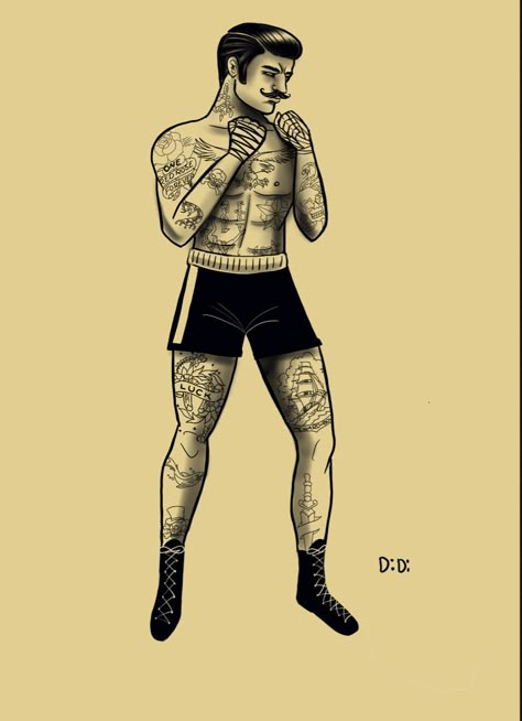 Classic Boxer Tattoo, Boxer American Traditional Tattoo, Boxer Tattoo Traditional, Old School Boxer Tattoo, Traditional Boxer Tattoo, John Tattoo, Theme Tattoos, Boxer Tattoo, Tattoo Character