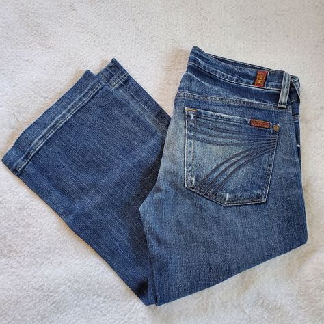 New, Never Worn Denim Capris/Clam Diggers. 30" Waist X 34" Hips X 21" Inseam X 8" Front Rise. 98% Cotton/2% Elastane. Western Style Medium Wash Cotton Jeans, Western Jeans L, 7s Jeans, Country Outdot Jeans, Country Girl Jeans, Outfit Ideas Western, Women’s Western Jeans, Light Pink Jeans, Rolled Cuff Jeans