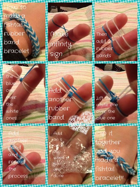 Super easy tutorial to make a rubber band fishtail bracelets. Get rubber bands at target, Walmart, dollar stores, and any craft stores. They come with s or c clips How To Make Elastic Bracelets Rubber Bands, Rubber Band Bracelet Fishtail, Look Bands Bracelet, How To Make Rubberband Bracelets, Easy Rainbow Loom Bracelets With Fingers, Fishtail Rainbow Loom Tutorial, Making Bracelets With Rubber Bands, Finger Rubber Band Bracelets, How To Make Cool Loom Bracelets