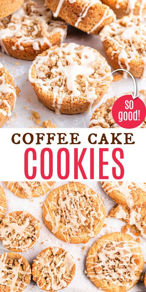 Cinnamon Coffee Cake Cookies Gingerbread Coffee Cake Cookies, Coffee Cake Cookies Crumbl, Holiday Coffee Cake, Coffee Cake Cookies Recipe, Muffin Tin Cookies, Crumbl Cookies Recipes, Coffee Shortbread Cookies, Crumble Cookies Recipe, Adorable Desserts