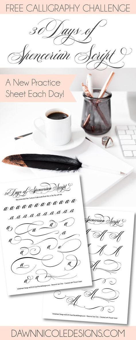 30 Days of Spencerian Script Practice Worksheets. A new free Spencerian Style Practice Worksheet every day for thirty days! Script Practice, Spencerian Script, Free Cursive Fonts, Penmanship Practice, Learn Handwriting, Calligraphy Worksheet, Learn Hand Lettering, Handwriting Analysis, Improve Your Handwriting