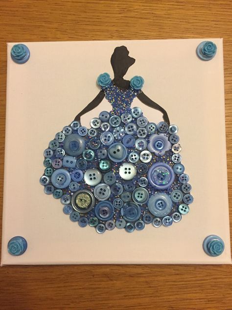 Hand made by me. Cinderella in buttons and rhinestones and mounted on a canvas. Drawing Bts, Princess Frame, Button Canvas, Disney Rooms, Disney Decor, Disney Diy, Button Art, Disney Crafts, Button Crafts