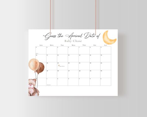 Guess the arrival date calendar for vintage teddy bear baby shower. Guess due date baby shower game. Neutral baby shower. Guess The Due Date, Due Date Calendar, Teddy Bear Baby Shower, Digital Calendar, Date Calendar, Vintage Teddy Bears, Due Date, Baby Bear Baby Shower, Neutral Baby Shower