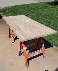 Little House on the Corner: DIY Butcher Block Desk for the Home Office How To Build A Desk Diy Simple, Butcher Block Desk Diy, How To Build A Desk, Build A Desk, Butcher Block Desk, Diy Butcher Block, Yellow Paint Colors, Desk Diy, My Workspace