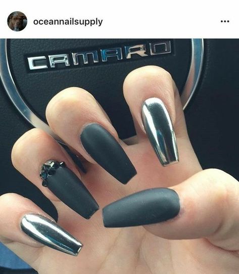 Black Matte Nails. Chrome Nails. Nails With Rhinestones. Acrylic Nails. Gel Nails. Hallographic Nails, Vampy Nails, Black Chrome Nails, Matte Nail Colors, Matte Nail Art, Coffin Nails Matte, Nails Chrome, Matte Black Nails, Nail Art Gel