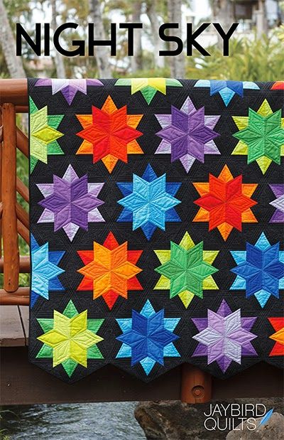 Night Sky Quilt- - - This is gorgeous with the black background. It is what makes the solid fabrics glow.. VERY NICE!!! Night Sky Quilt, Sky Quilt Pattern, Colchas Quilting, Sky Quilt, Jaybird Quilts, Colorful Quilt, Quilt Modernen, Quilt Sewing Patterns, Quilt Baby