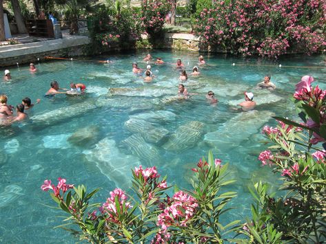 Ancient Thermal Pool Pamukkale Turkey | Swimming with columns from the Temple of Apollo in the Hierapolis ... Roman Pool, Temple Of Apollo, Thermal Pool, Outdoor Aesthetic, Thermal Spring, Swimming Holes, Ancient City, Incredible Places, Future Travel