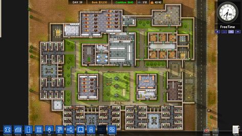 Prison Architect (2012 alpha) Prison Architect Layout, Prison Layout, Prison Design, Prison Architect, Giant Bomb, Xbox 360 Games, Entrance Design, Minecraft Buildings, Gamer Room