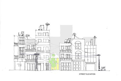 Maison T House | Nghia-Architect | Vietnam | 2016 | Arch 1:100 Small House | Between Building | Drawing | Small Building Drawing, Street Elevation Architecture, Building Elevation Drawing, Facade Sketch, Street Elevation, Elevation Architecture, Arch Presentation, Architect Project, 2nd Semester