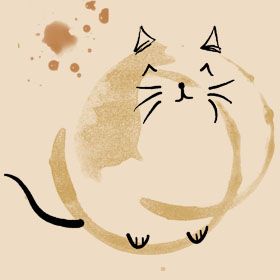 Coffee Art Painting, Coffee Cat, Coffee Stain, Coffee Drawing, Coffee Painting, Whimsical Cats, Watercolor Cat, Coffee Staining, Cat Coffee