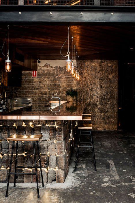 Luchetti Krelle completes Sydney bar based on a New York loft Room Arrangement Ideas, Rustic Basement Bar, Pub Interior, Rustic Basement, Bar In Casa, Basement Bar Designs, New York Loft, Diy Basement, Bar Interior Design