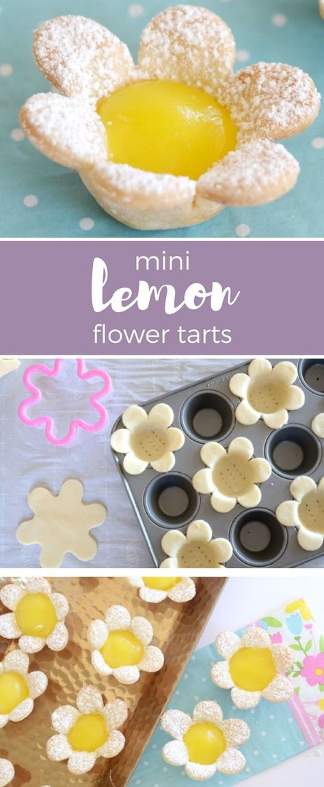 Flower shaped treat for celebrations or dessert! Flower Lemon Tarts, Flower Tarts, Flower Shaped Food, Easter Tea Party, Tea Party Desserts, Tea Party Menu, Spring Appetizers, High Tea Food, Lemon Flower