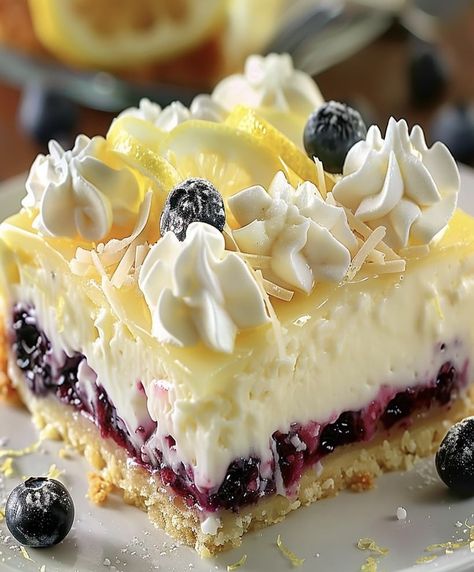 Refreshing Lemon Blueberry Cheesecake Bars, Blueberry Lemon Cheesecake Bars, Camp Desserts, Lemon Blueberry Cheesecake Bars, Cheesecake Bars Recipes Easy, Optimal Recipes, Blueberry Cheesecake Bars, Easy Bar Recipes, Lemon Blueberry Cheesecake