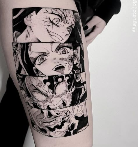 Half Sleeve Tattoo Stencils, Leg Sleeve Tattoos, Leg Tattoo Ideas, Slayer Tattoo, Dragon Tattoo For Women, Demon Tattoo, Manga Tattoo, Japan Tattoo Design, Cartoon Character Tattoos