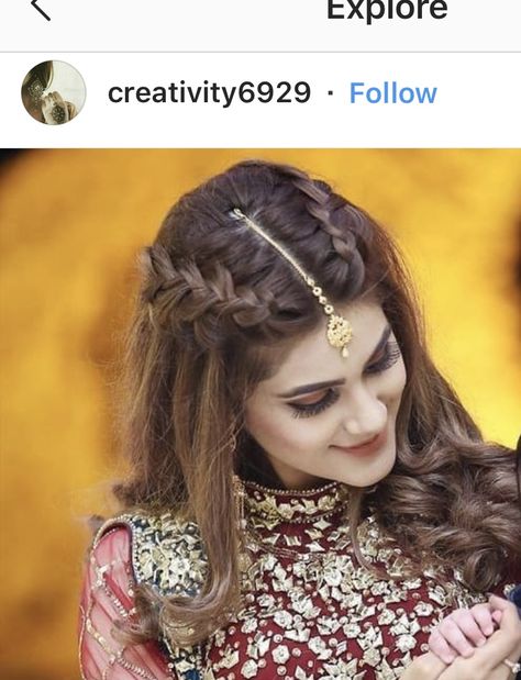 Hairstyles For Cousins Wedding, Hair Style For Lehnga Wedding Hairs For Short Hair, Bindya Hairstyle, Front Hair Styles For Wedding Indian Bride, Hairstyles With Mangtika, Hear Style Girl Hairstyles, Front Braid Hairstyles Indian, Mangtika Hairstyle Open Hair, Hairstyle With Mangtika