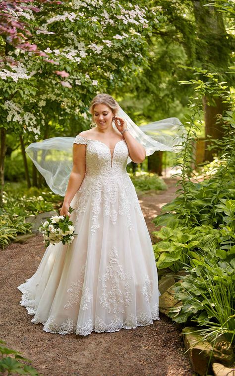 Off-the-Shoulder Lace and Tulle Traditional Ballgown - Tulle Wedding Dress Ballgown, Off The Shoulder Plus Size, Wedding Dresses With Lace, Tulle Ballgown, Dresses With Lace, Ivory Gown, Essense Of Australia, Australia Wedding, Wedding Dress Pictures