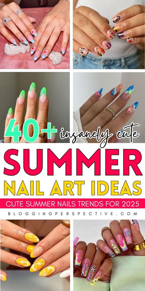 These summer nails are perfect for turning heads this season! Packed with summer nails 2025 and summer nail designs, this collection is full of summer nail inspo. From bright nails to fun fruit nails, these summer nail ideas are perfect for June nails and beyond. Check out the blog for all the beach nail designs and colorful nails! Shapes For Short Nails, August Nails Ideas, Baddie Nail Art, Ombre Nail Colors, Beach Themed Nails, June Nails, Fruit Nails, Beach Nail Designs, Trendy Summer Nails