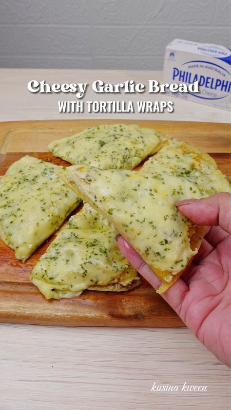 Cheesy Garlic Bread with Tortilla Wraps | Let's make this viral Cheesy Garlic Bread Tortilla Wraps with Philadelphia Cream Cheese! Recipe in the comment section. | By Philadelphia Cream Cheese Philippines | Facebook Garlic Bread Tortilla, Appetizer Wraps, Cream Cheese Recipe, Cheese Wrap, Philadelphia Cream Cheese, Cheesy Garlic Bread, Garlic Cheese, Best Low Carb Recipes, Tortilla Wraps