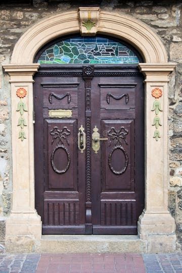 Old Wooden Doors with Brass Fixtures Stock Photo - Image of retro, lock: 31924932 Ancient Doors, Entryway Door, Old Wooden Doors, Brass Fixtures, Brass Handle, Door Sets, Custom Door, Double Door, Handcrafted Wood