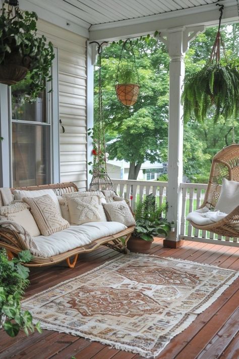 Hanging Porch Chair, Vintage Sunroom, Cabin Porch Ideas, Bungalow Porch, Summer Front Porch Decor, Front Porch Decor Ideas, Porch Landscaping, Front Porch Swing, Summer Porch Decor