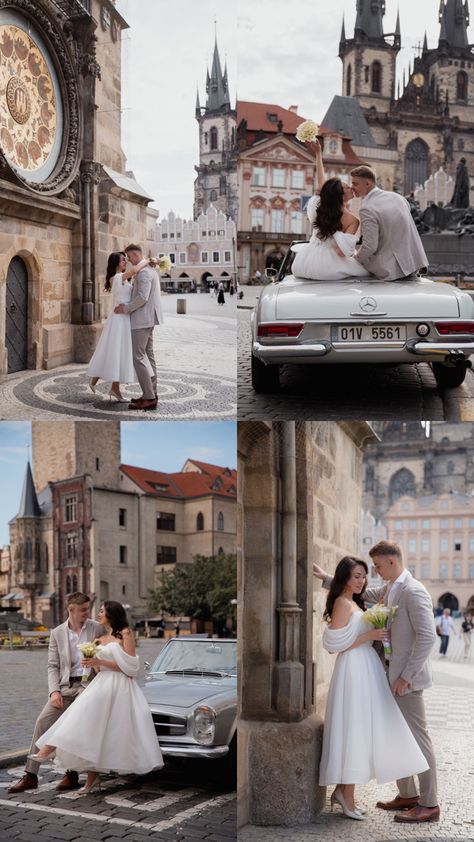 Prague Wedding Photography, Prague Wedding, City Hall Wedding Photos, Prague Old Town, Bike Photoshoot, Old Town Square, City Hall Wedding, Town Square, Couple Photography Poses