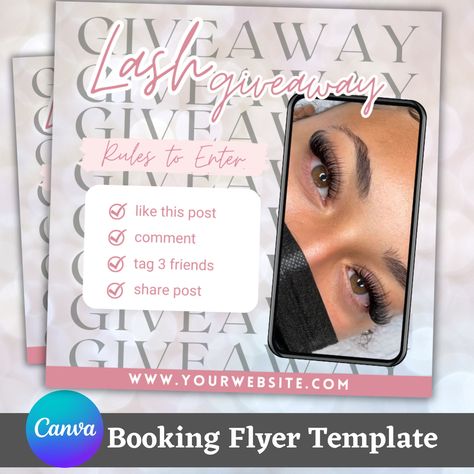 Lash Giveaway, Aesthetic Flyer, Social Media Giveaway, Instagram Giveaway Posts, Instagram Post Aesthetic, Eyelash Extensions Aftercare, Eyelash Studio, Instagram Flyer, Giveaway Post