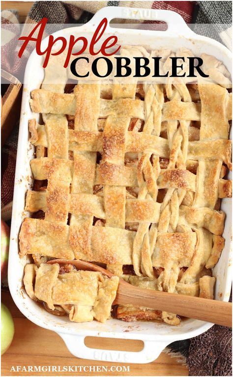 This apple cobbler recipe is a warm and cozy dessert for fall is the perfect addition to any potluck, family gathering or holiday party. Apple Crisp With Pie Crust, Top Crust Apple Pie, Apple Cobbler With Pie Crust Top, Apples And Pie Crust Dessert Recipes, Easy Apple Pie With Store Bought Crust, Cobbler Crust Recipe Easy, Apple Cobbler Easy Homemade, Apple Cobbler With Pie Crust, Easy Apple Cobbler With Pie Filling