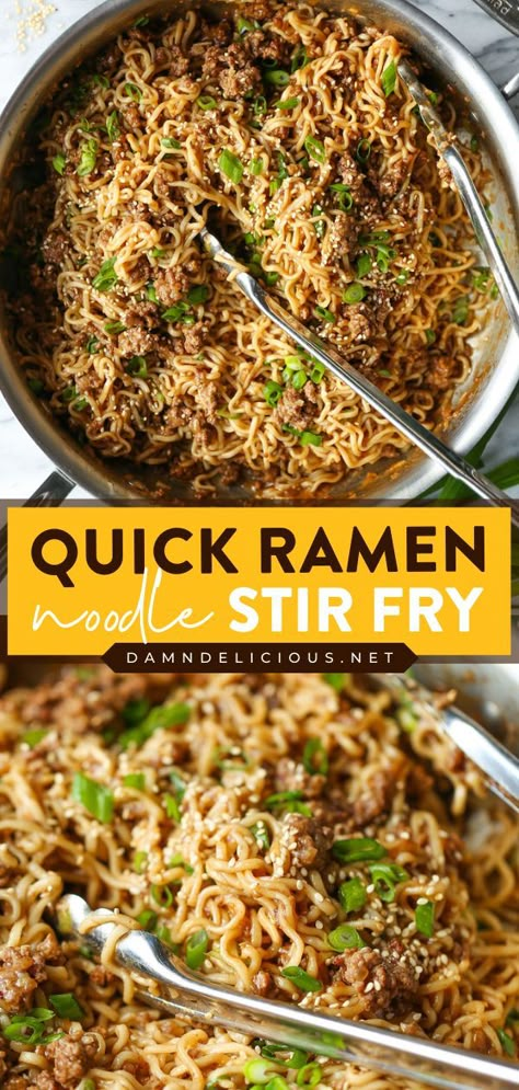 In the mood for Asian food? This Quick Ramen Noodle Stir Fry is easy and budget-friendly! This homemade dinner recipe is ready in just 30 minutes. Amazingly saucy and made with ground beef, this main dish is sure to be a hit! Cooking Husband, Beef Ramen Noodle Recipes, Quick Ramen, Ramen Noodle Stir Fry, Ramen Dinner, Easy Ramen, Ramen Stir Fry, Noodle Stir Fry, Stir Fry Recipe