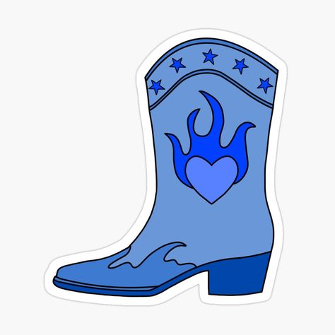 Get my art printed on awesome products. Support me at Redbubble #RBandME: https://www.redbubble.com/i/sticker/Blazing-Blue-Boot-by-MihaelaMereoara/162865058.EJUG5?asc=u Stickers Aesthetic, In Flames, Blue Boots, Cowboy Boot, Blue Tones, The Cool, A Heart, Blending, Cowboy Boots