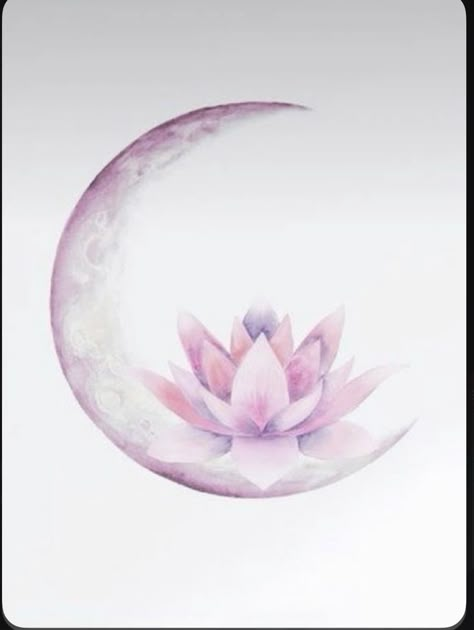 Flower Tattoos Lotus, Lotus Logo Design Ideas, Lotus Flower Moon Tattoo, Watercolor Moon Tattoo, Flower Moon Meaning, Lotus Moon Tattoo, Moon And Lotus Tattoo, Lotus Flower Watercolor, Lotus Flower Tattoo Ideas