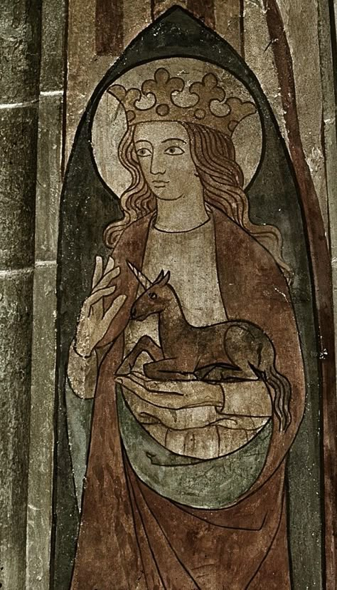 The Art of Narrative : Photo St Melangell, Middle Ages Art, Saint Clare, Medieval Drawings, Medieval Artwork, Medieval Paintings, Medieval Woman, Medieval Manuscript, Unicorn Art