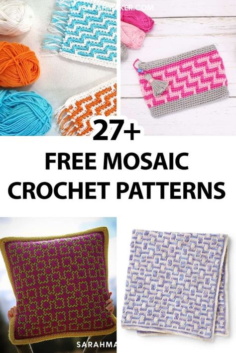 27 Free Mosaic Crochet Patterns (For All Skill Levels!) - Sarah Maker Free Mosaic Crochet Patterns, Mosaic Crochet Patterns, Dog Sweater Crochet Pattern, Crochet Potholder Patterns, Dog Sweater Pattern, Patterns Printable, Crochet Dog Sweater, Crochet Mermaid, Mosaic Crochet