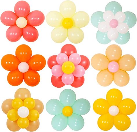 Daisy Baby Shower Theme, Daisy Flower Balloon, Boho Theme Party, Flower Balloons Diy, Flower Baby Shower Theme, Kylie Baby Shower, Hippie Baby Shower, Flower Power Party, Flower Balloons