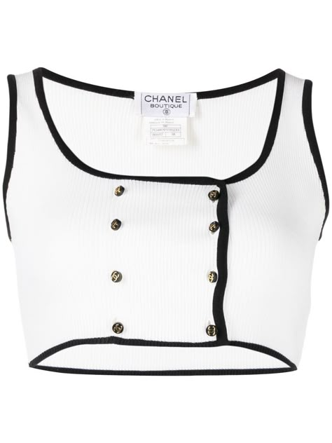 Chanel Outfits Women, Chanel Tank Top, Chanel Top, Chanel Shirt, Chanel Outfit, Closet Fashion, Knit Crop Top, Cc Logo, Classic Outfits