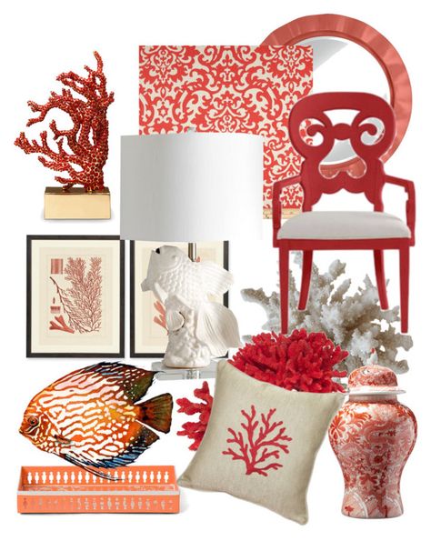 "Beyond The Coral Reef" by youaresofashion ❤ liked on Polyvore featuring interior, interiors, interior design, home, home decor, interior decorating, L'Objet, Waverly, Tozai and Pillow Decor Hamptons Style Interior, Red Apartment, Coral Interior, Coral Colour Palette, Glass Painting Patterns, Hampton Style, Coral Decor, Red Color Schemes, Red Home Decor