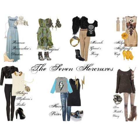 The seven horcruxes. The 7 Horcruxes, 7 Horcruxes, A Discovery Of Witches Fashion, Seven Horcruxes, Harry Potter And The Phoenix Order, Hogwarts School Of Witchcraft & Wizardry, The Seven, Harry Potter, Polyvore Image