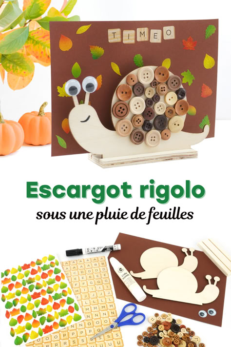 Dans cette belle activité sur le thème de l'automne les enfants vont s'amuser à créer une magnifique scène à l'aide d'un escargot en bois, de boutons et de gommettes ! Un bricolage facile que même les plus jeunes pourront faire en totale autonomie. Petite Section, Business For Kids, Halloween, Art