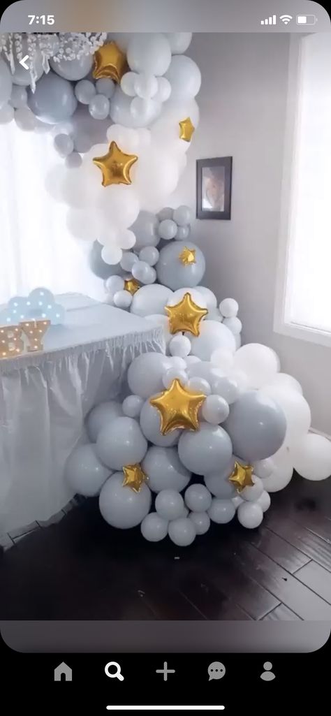 Were Over The Moon Baby Shower Ideas, Starry Baby Shower Theme, Moons And Stars Baby Shower Ideas, Gender Reveal Ideas Clouds, Moon Star Baby Shower Theme, Clouds And Stars Birthday Theme, Twinkle Baby Shower Theme, Baby Shower Stars And Moon Theme, Moon Stars Baby Shower Ideas