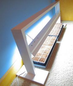 Diy Grow Light, Cheap Grow Lights, Grow Light Stand, Garden Lighting Diy, Growing Food Indoors, Starting Seeds, Indoor Greenhouse, Greenhouse Interiors, Home Greenhouse