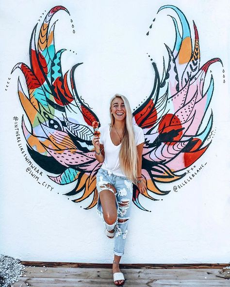 You can’t talk butterfly language to someone who speaks caterpillar🦋⁣ ⁣ You need to be able to surround yourself with friends who dream… Wing Mural, Wall Design Painted, Cafe Mural, Exterior Murals, Selfie Station, Wall Murals Diy, Selfie Wall, Diy Wings, Wing Wall